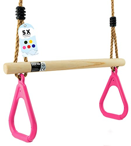 Trapez Schaukel Garten | Kinderschaukel Outdoor Indoor | Höhenverstellbar & rutschfest | Schaukelsitz - Schaukelbrett - Brettschaukel | robuste Schaukel mit Holzstange & Kunststoffringen