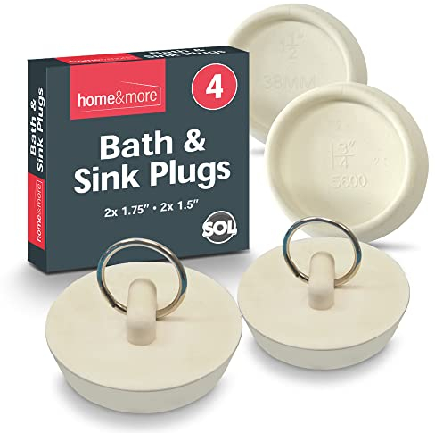 SOL 4pk Bath Sink Plugs, 3/4 Inch and 1/2 Inch White Stopper for Kitchen and Bathroom, Universal UK Replacement, Durable Rubber, Leak-Proof, Perfect for Preventing Leaks and Ensuring a Tight Seal
