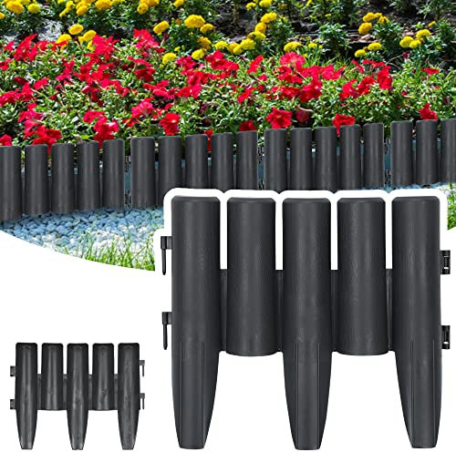 Jiubiaz Borde de plástico para césped, 5,6 m, color antracita, aspecto de madera, borde de jardín, de polipropileno, 20 unidades, palisada, borde para césped, 1 elemento, longitud x altura: 28 x 24 cm