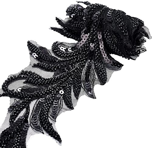 GORGECRAFT 1 Yard Perlen-Spitzenbesatz Schwarze Pailletten Spitzenband Applikation Pfeilform Netzkanten Besatz Für Kleidung Vorhang Tanz Rock Verzierungen DIY Nähen Basteln Heimdekoration Zubehör