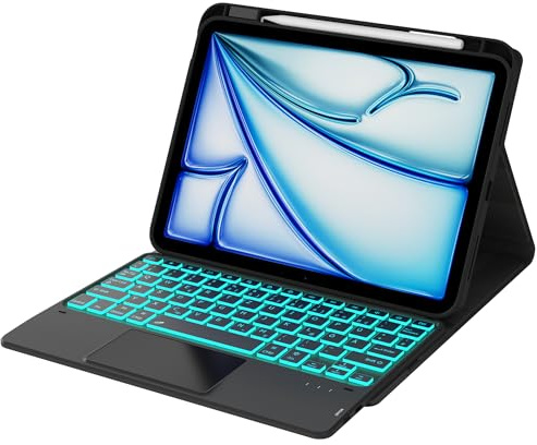ROOFEI Tastatur Hülle für iPad Air 11 Zoll M3/M2 (2025/2024), Air 5/4 10.9 Zoll,iPad Pro 11 Zoll 4/3/2/1,QWERTZ, Abnehmbare Touchpad mit 7-Farbiger Beleuchtung