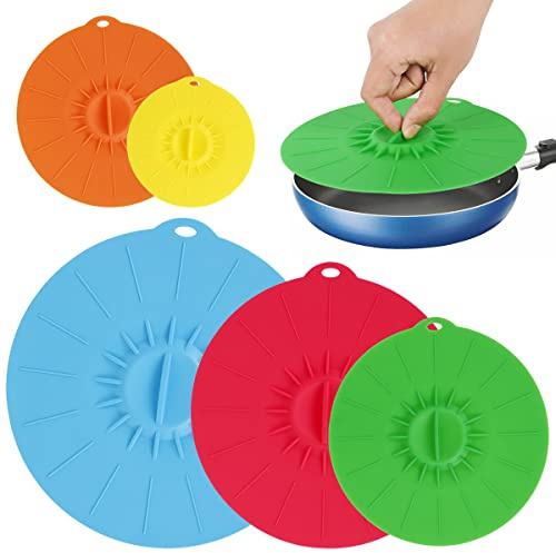 5Pcs Silicone Lids 4/6/8/10/12inch Heat Resistant Food Suction Lid Safe Microwave Splatter Cover Reusable Bowl Cup Pot Cover Dishwasher Safe for Oven Fridge Kitchen UX(Five -piece set (whole set))