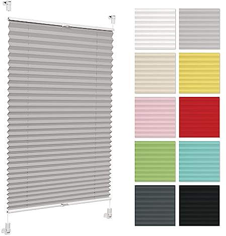 Plissee ohne Bohren 80 cm x 50 cm - Hellgrau - Plissee klemmfix, Rollos für Fenster ohne Bohren, Jalousien Fenster für innen, Raffrollo, Fenster plissee
