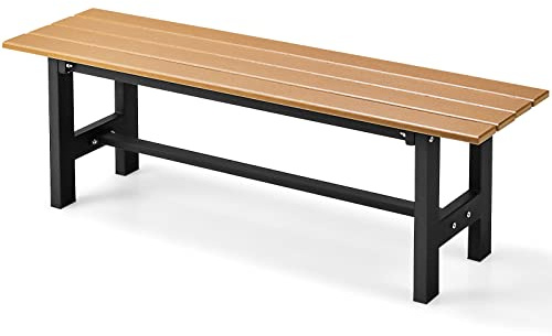 COSTWAY Panchina da Esterno con Sedile HDPE, Panca da Giardino con Telaio in Metallo Verniciato a Polvere, Panchina da Giardino, Parco e Balcone, Portata 300 kg, 120 x 36 x 40,5 cm (Brown)