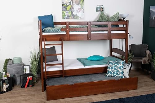 Etagenbett/Stockbett 90 x 200 cm Easy Premium Line K17/n inkl. Liegeplatz und 2 Abdeckblenden, Buche Massivholz Dunkelbraun lackiert, teilbar
