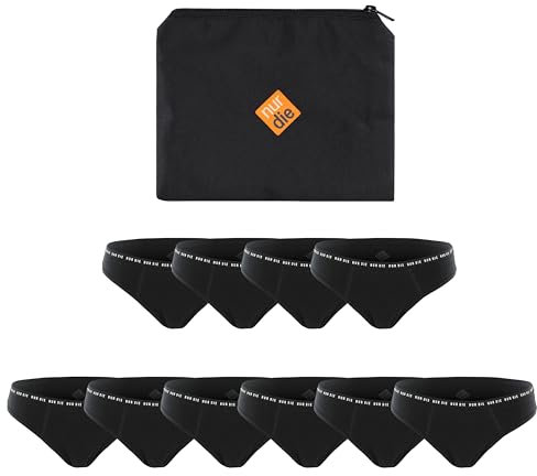 NUR DIE Periodenunterwäsche 10er Mehrpack Alles Geregelt Slip Unterhose 6X normal 4X stark Bluttung Bio-Baumwolle waschbar & saugfähig Menstruationsunterwäsche - schwarz - Größe 48-50