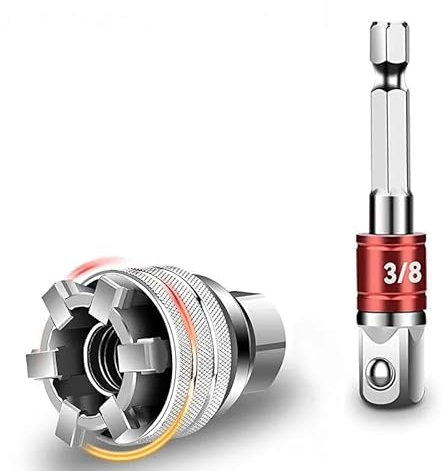 Universal Adjustable Socket Wrench - Fits Standard Metric 10-19mm, 3/8''-3/4'' - Ratchet Sleeve for 3/8 Drive Torque Wrench and Power Drill