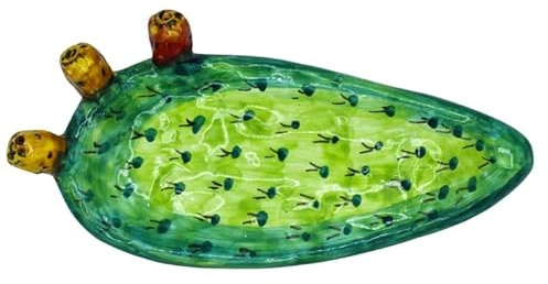 Pala Ficodindia Vassoio in Ceramica siciliana con Piedi, Porta Caramelle o antipastiera - 6 opzioni Misura (1Unità) - 4-25 cm x 13 cm