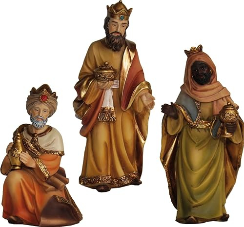 FADEDA 3 figuras de belén pintadas a mano, 3 unidades, tres, altura 14 cm, decoración de mesa de Navidad, accesorios para belén