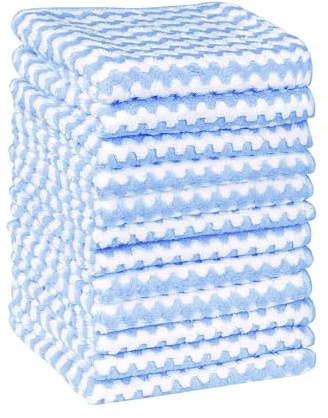 Uxcell Microfibre Wave Pattern Absorbent Cleaning Towels for Kitchen | Soft Coral Velvet Rags. Clean dishes, windows, cars. Reusable, odorless, quick-drying. Blue 25cm x 25cm