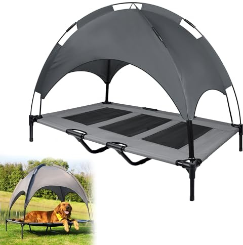 CEEDIR Hundebett mit Baldachin Haustierbett Sonnenschutz Dach Erhöhtes Hundebett Hundesofa Atmungsaktiv Wetterfest für Indoor & Outdoor-L XL 122x92x102cm