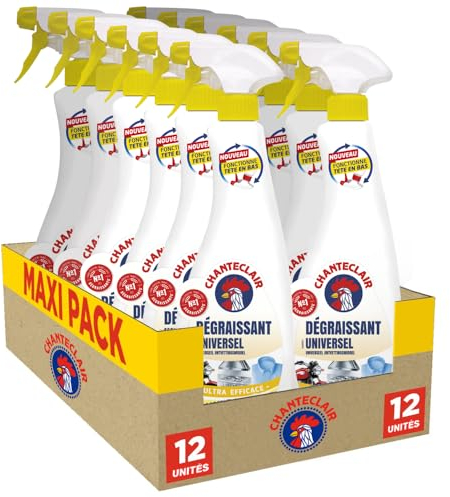 Chanteclair - Spray Dégraissant Universel Citron, Idéaux sur Tout, Efficaces Partout, Fonctionne Tête en Bas - 12x 600 ml
