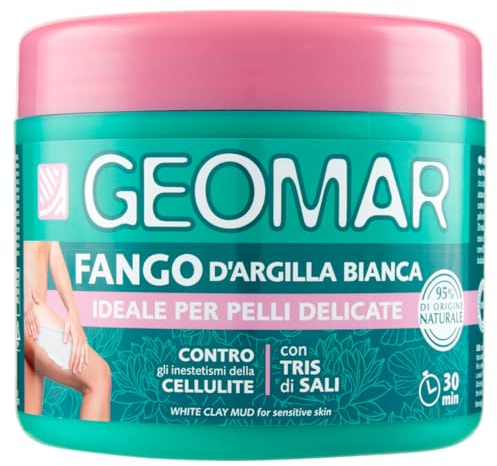 GEOMAR | Weißer Tonerde-Schlamm, Gegen Cellulite-Unvollkommenheiten, Empfindliche Haut, 95% Natürlichen Ursprungs, Mit Tris-Salzen (Meersalz, Epsom und Totes Meer), Made in Italy, 600 g