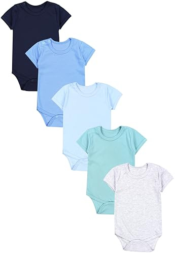 TupTam Baby Body Kurzarm – 5er Set Body Baby aus Baumwolle – Weicher, Atmungsaktiver Kurzarm Body Baby Jungen, Farbe: Dunkelblau Blau Grün, Größe: 86