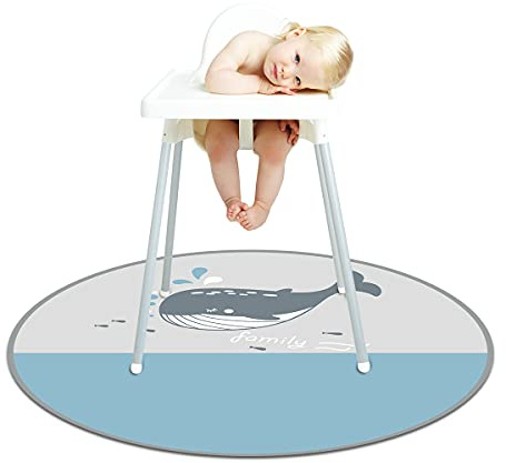 Treer Unterlage Hochstuhl 130cm, Baby Hochstuhl Bodenmatte Spritzmatte für Unter Hochstuhl Wasserdicht Rutschfest Bodenschutzmatte Karikatur Krabbelmatte Faltbar Baby Spielmatte (Walfisch)