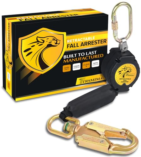 TRSMIMA Fall Protection Retractable Lanyard - 6FT Construction Self-Retracting Lanyard Fall Arrest Safety Roofing Heavy Duty Leading Positioning ANSI