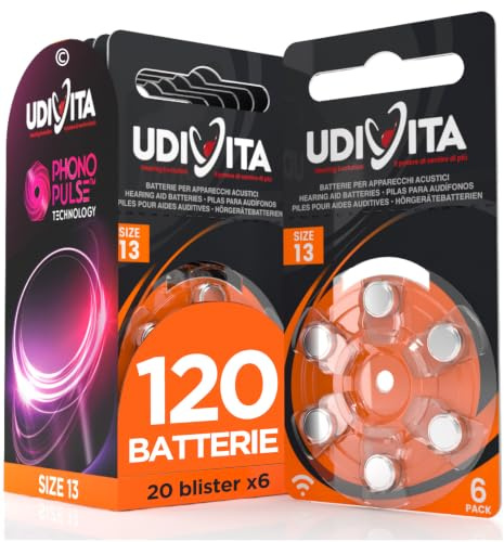 120 Batterien für Hörgeräte Udivita Größe 13. mit Phono Pulse Technologie - 20 Blister mit 6 Batterien