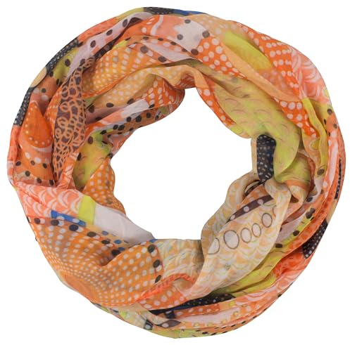 fashionchimp Damen-Loop mit Kreis-Muster, Psychedelic-Print, Schlauchschal, Sommer-Schal für Damen (Orange-Bunt)