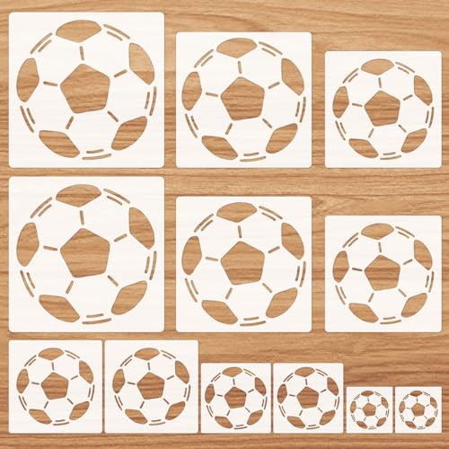 JSRQT 12 plantillas de pintura de fútbol para manualidades, plantillas de dibujo de plástico para pintar plantillas de fútbol para manualidades, plantilla de pared reutilizable para álbumes de