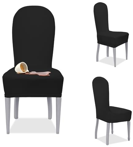 Banzaii Fundas para Sillas de Comedor Elásticas, Antimanchas con Respaldo Redondo – Cubiertas para Sillas de Comedor Hotel Restuarante Ajustables Lavables Made in Italy – 4 Piezas, Negro