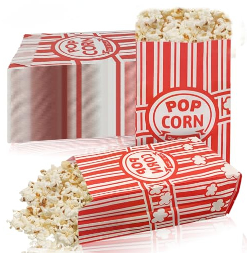 MOSTFUN 150 Stück Popcorn Tüten, Popcorntüten Klein Vintage Rot und Weiß Gestreift Bags für Party, Kino, Filmabende, Geburtstag, Karneval (21 x 9 x 6 cm)