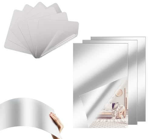 9 PCS Spiegelblätter Flexibler Nicht Glas Spiegel Kunststoff-Spiegel, Selbstklebende Spiegelfliesen in 6 Zoll x 6 Zoll und 6 Zoll x 9 Zoll, für Bastelprojekte, Wanddekoration und kreative Anwendungen
