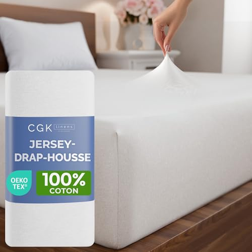 Spannbettlaken Jersey 180x200 cm - 100% Baumwolle weich & atmungsaktiv wärmend - Bettlaken Spannbetttuch mit Rundumgummi für Matratzen bis 30 cm & Boxspringbetten DE - Oeko-Tex Zertifiziert - Weiß