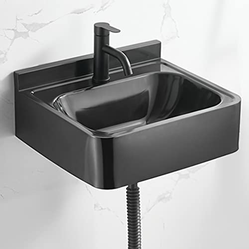 An der Wand montiertes Badezimmer-Waschbecken, Waschtisch, gewerbliches Handwaschbecken aus Edelstahl, Restaurant-Vorbereitungs- und Allzweckspülbecken, schwarzes Spülbecken-Set mit Wasserhahn und Abl