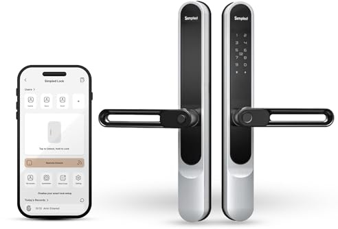 Simpled SS-SPS Weatherproof SlimSeries Smart Lock Touch, 7-in-1, Fingerprint Keyless Security Entry Door Lock, Bluetooth Electronic Deadbolt, Smartphone Access- Designed for The UK Weather, Silver