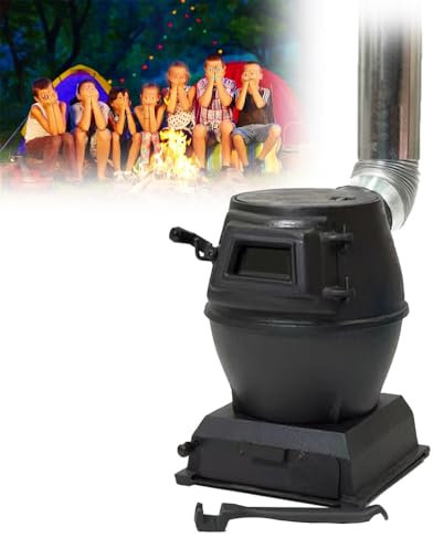 Cast Iron Wood Stove with Glass Window, Firewood and Branches, Heating for House, Garage, Workshop(A)