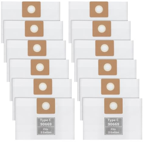 90669 All Around Collection Bags Compatible with Shop-Vac 3 Gallon Wet/Dry Vacs - Type C Vacuum Bags part # 9066900 9066933-12Pack