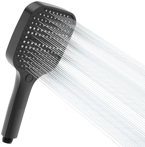 HONBOO Pommeau Douche Economiseur D'eau, Pomme de Douche Haute Pression, Avec Buses en Silicone Anticalcaire Utilisation à une main adaptée à la salle de bain, Noir