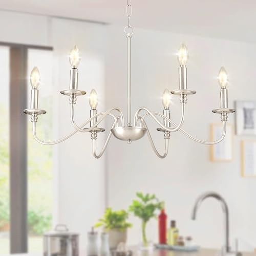 Depuley Moderner Kronleuchter für das Esszimmer: Leicht gebürstetem Nickel Bauernhof hängende Decke Pendelleuchte für Kücheninsel - Industrielle Vintage-Kerzenleuchter für das Wohnzimmer