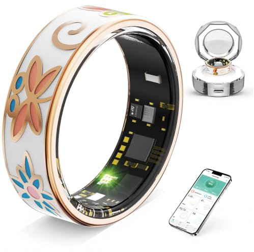 UouNeaCo Vintage Smart Ring for Women and Men, Fitness Tracker with Heart Rate Monitor, Sleep Tracker, 8 Sport Modes, Step Counter, IP68 Waterproof, 5-7 Days Battery, Crystal Magnetic Charging Case