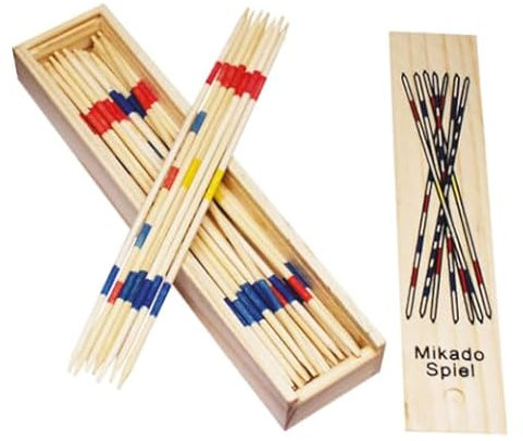PARENCE.- Mikado-Spiel aus Holz – Klassisches Brettspiel für Kinder und Erwachsene – Bunte Stäbchen in Holzkiste – Geschicklichkeit und Konzentration ideal für Familie, Reisen und Geschenke