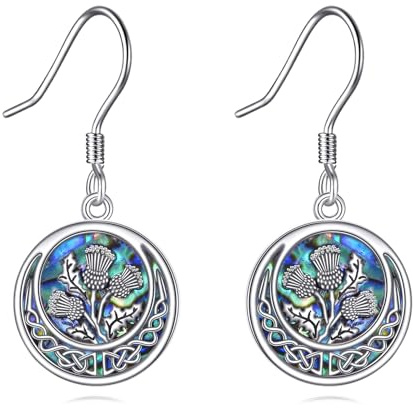 ONEFINITY skotsk tistel örhängen 925 sterlingsilver abalone skal celtic knut skotsk blomma örhängen skotsk tistel smycken presenter för kvinnor