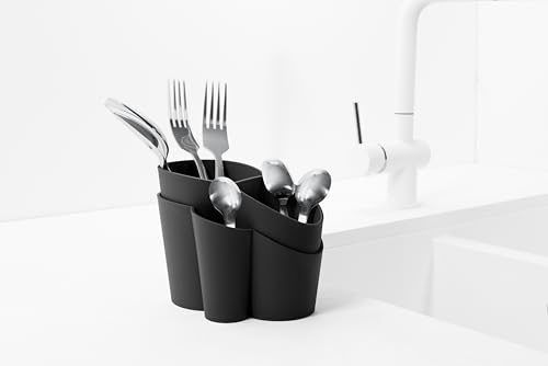 BLIMPLUS - Scolaposate Gocciolo Carbon Black 4 Scomparti Drenaggio Acqua - Organizzatore Posate Lavello - Made in Italy