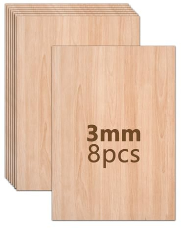 Bocguy 8 placas de madera contrachapada de 3 mm, 420 x 297 x 3 mm para manualidades, láser de madera, madera contrachapada para manualidades, modelismo, corte por láser, pintura