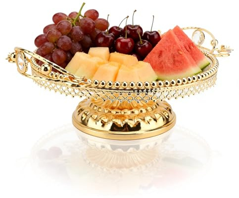Buachois Metal Glass Fruit Tray ,Dessert Cupcake Stand Food Serving Vintage European Retro Cake Snack Plate with Base Dessert Fruit Candy Plate for Birthday Wedding Tea Party