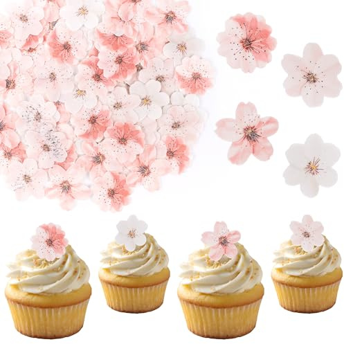 75 PCS Edible Flower Cake Topper Edible Cherry Blossoms Cupcake Toppers Wafer Paper Floral for Wedding Cake Birthday Party Food Decoration Cupcake Picks for Baby Shower Boys Girls Birthday Supplies