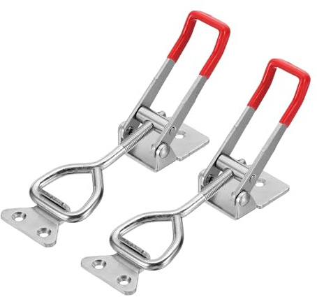 sourcing map 2pcs Adjustable Toggle Clamp M8 x 38mm 770lbs Holding Capacity 4003 Style Quick Release Pull Latches Clamps Hasp for Smoker Lid Jig Tool Box Case, Silver Red