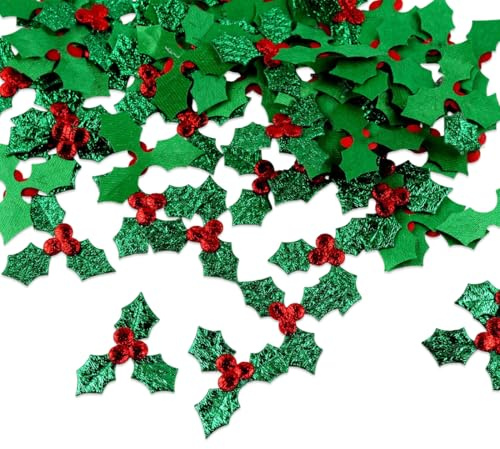 UZEXYO 100pcs Mini Holly Berries Artificial Leaves for Christmas Decorations Crafts Small Fabric Triple Leaf Embellishments for Wreath Card Making