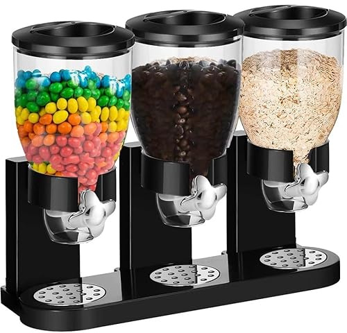 Tripple Cereal Dispenser 3 X 2L Countertop Dry Food Storage Containers Portion Control Canisters for Cereal Granola, Oats, Rice, Beans, Candy, Nuts & Pets Foof Alright Moisture Free Kitchen Dispenser