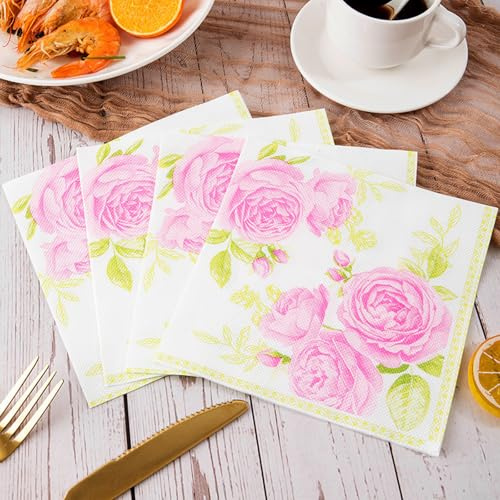 Serviettes en Papier Fleurs Violettes Papier jetable, Serviettes de fête, douces, durables et absorbantes pour cuisine, salle de bain, événements30 Paquet(33x33cm)