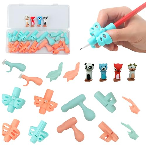 Lot de 18 porte-stylos pour enfants, aide à l'écriture ergonomique, pour corriger la posture d'écriture, poignée en silicone sûre pour droitier/gaucher, idéal pour l'école et la maison (enfants de 3 à