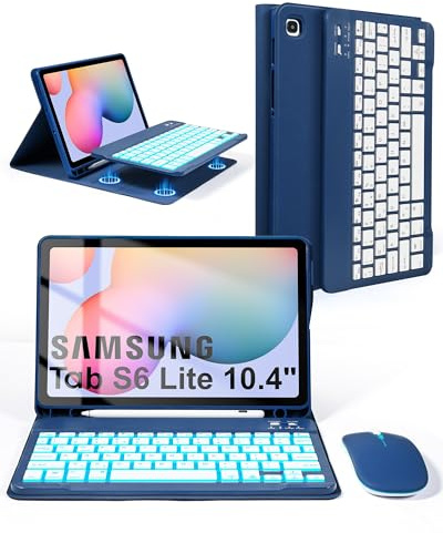 Nsyee Custodia con tastiera retroilluminata con mouse, compatibile con Galaxy Tab S6 Lite 2024/2022/2020 da 10,4 pollici, custodia rimovibile Bluetooth UK per S6 Lite 10,4 (SM-P610/P613/P615/P619