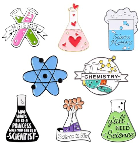 8 Piezas Pin Estética Química Broches, Pin Broches para Mochilas Laboratorio, Pin Solapa Regalos Laboratorio Esmalte, Patrón De Elemento Científico, para Clip En Mochila, Chaqueta