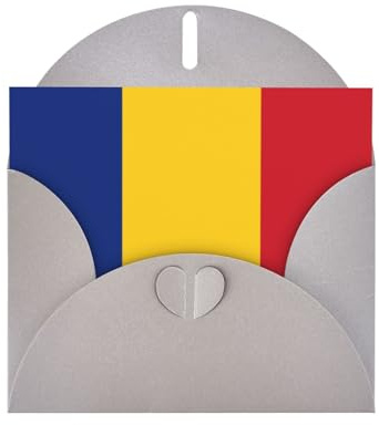 Flag of Romania Greeting Card with Gray Envelope Holidays Birthdays Weddings Anniversaries Write Unique Blessings