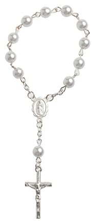 HEEZOU Rosario con perle per bambini, regalo cattolico per battesimo e comunione, rosario per donne cattoliche, Misura unica, come descritto