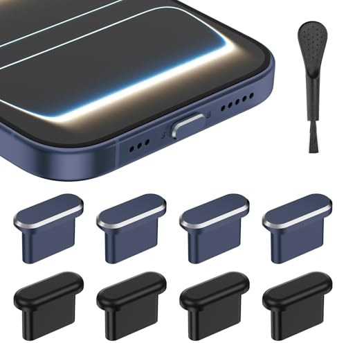 AUZOSL USB C dammskydd för iPhone 17/17 Pro, 4 aluminium + 4 silikon | Skyddskåpa set med förvaringslåda och rengöringsborste